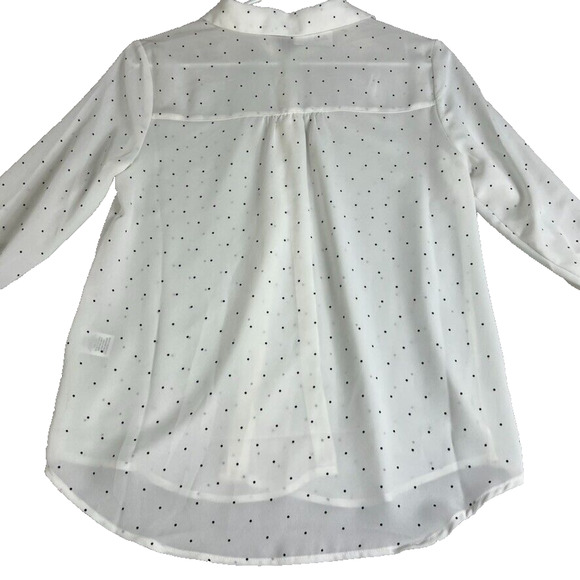 Elle Blouse Womens XS Button Up White Sheer Polka Dot Long Sleeve Office Career - Picture 3 of 12